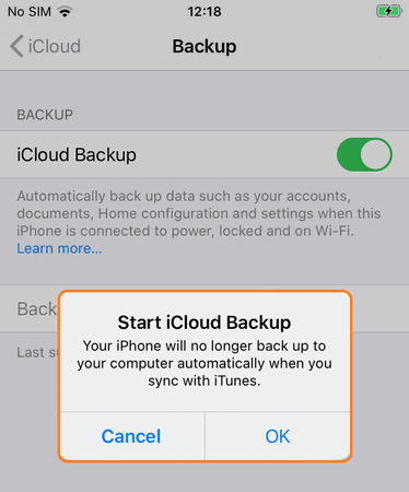 enable automatic iCloud backup for iPhone