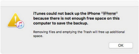 itunes cannot backup iphone because not enough free space on computer