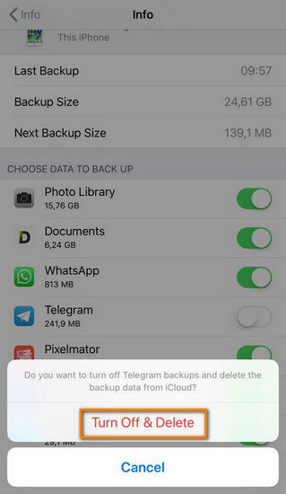 Delete apps from iCloud backup