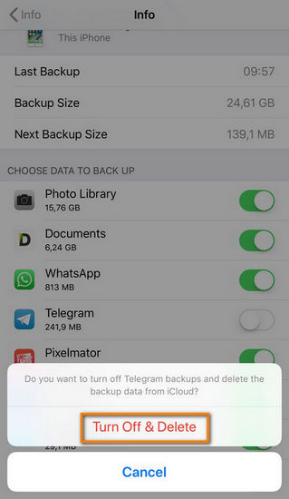 Delete apps from iCloud backup