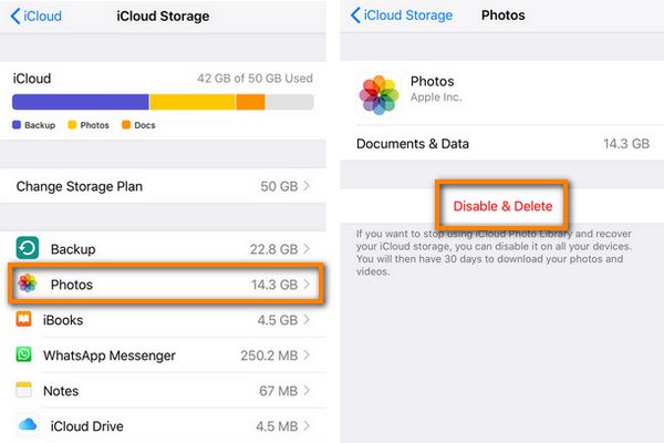 Disable and delete iCloud photos