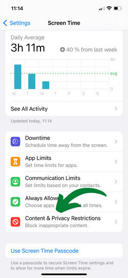 screen time in settings