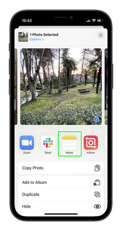 notes app to hide pictures