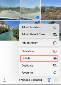 Unhide photos in the hidden album