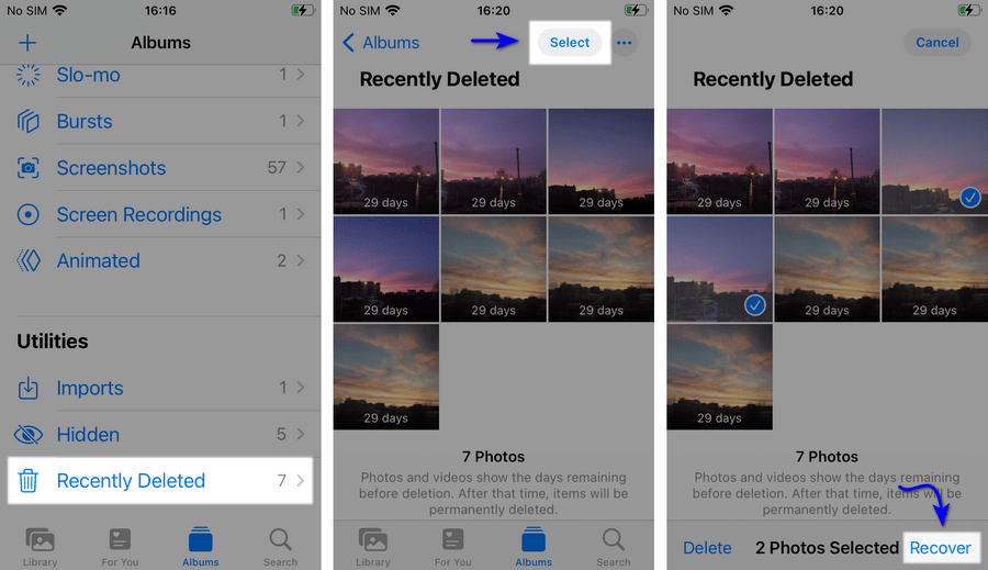 how to view recently deleted photos on iphone