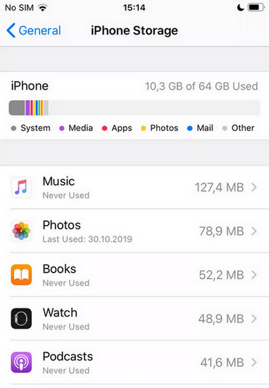 Check the storage of your iPhone