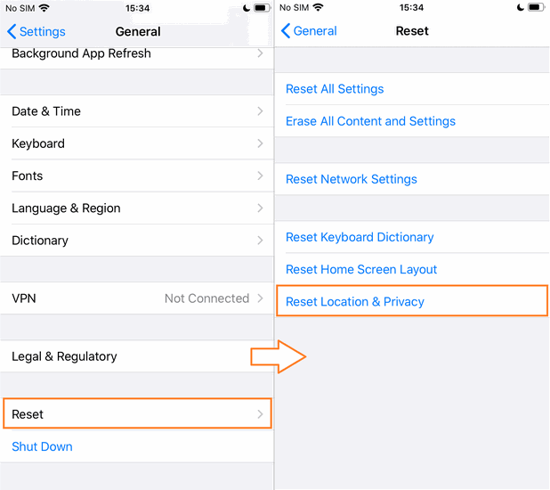 Reset location and privacy on iPhone