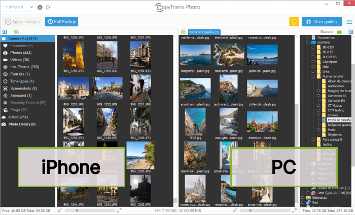 PC and iPhone sides in CopyTrans Photo