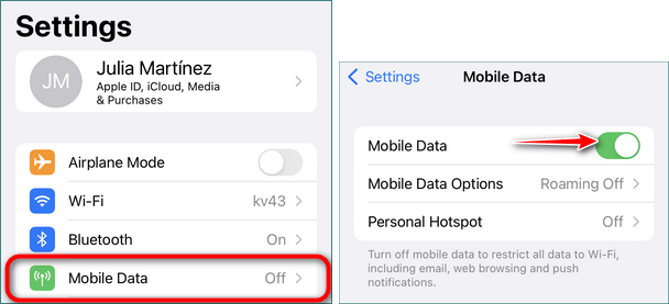 Turn on mobile data