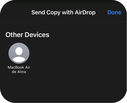 Select Macbook to AirDrop photos