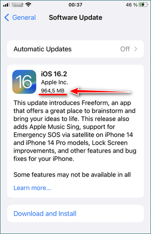 Software Update Space will be occupied