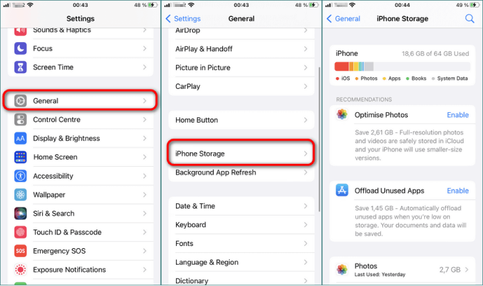 Found iPhone storage in settings