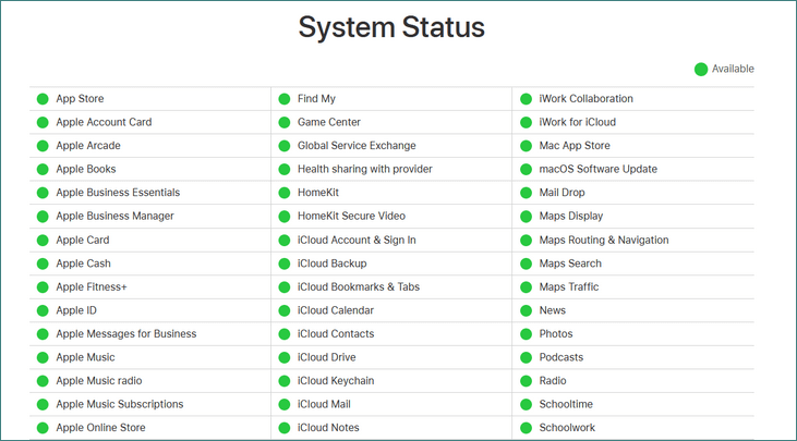 Apple servers status to check