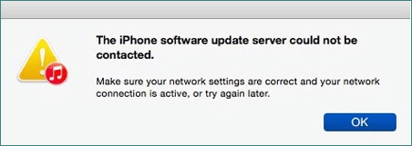 Could not connect to the iPhone software update server. Please check your network settings and connection and try again.