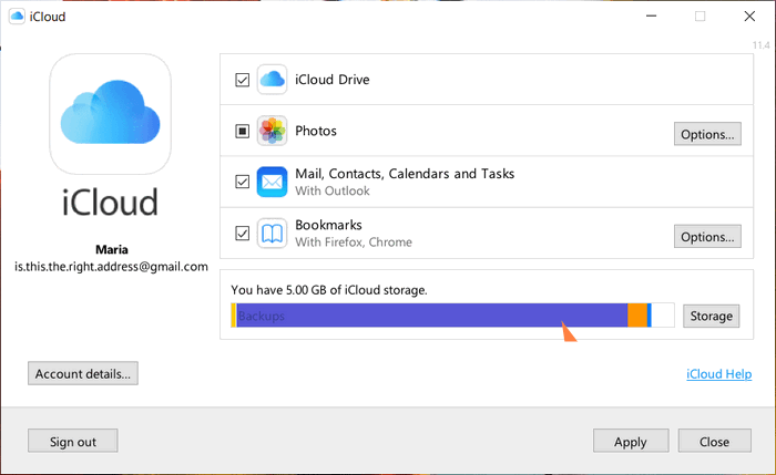 Data to sync iCloud for windows on your PC