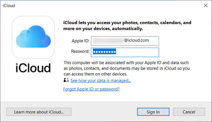 Login to iCloud for Windows on your PC