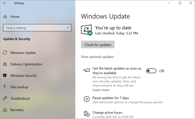 Windows update is up tu date