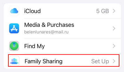 Family Sharing iCloud Storage
