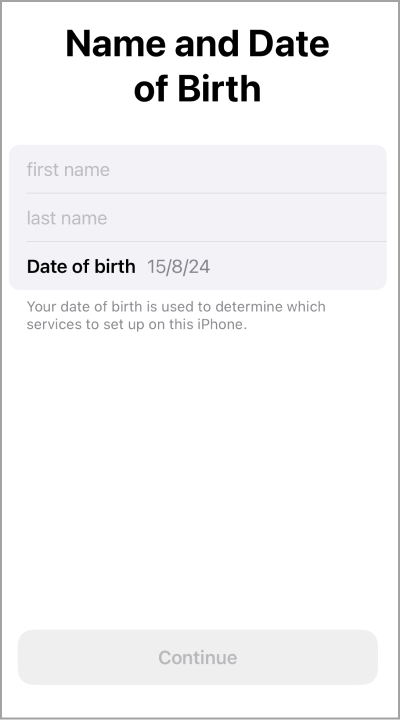 Enter your name and birthdate to create Apple ID