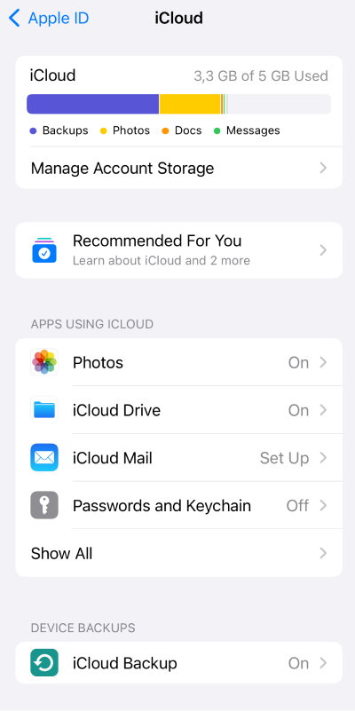 Set up iCloud account