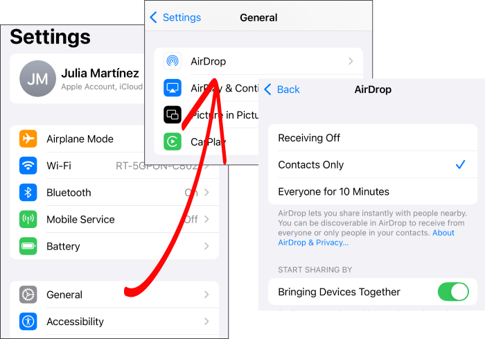 Turn on AirDrop on iPhone