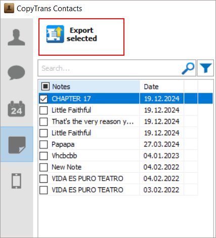 Export Notes in CopyTrans Contacts
