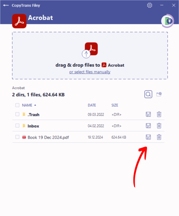 Save documents in CopyTrans Filey