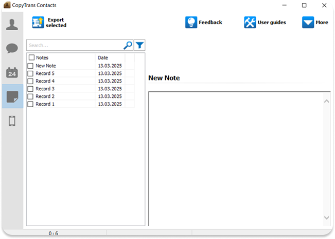 Open Notes in CopyTrans Contacts
