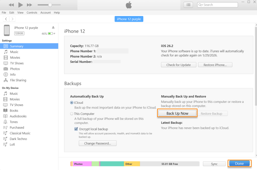 How to back up an iPhone with iTunes on Windows?