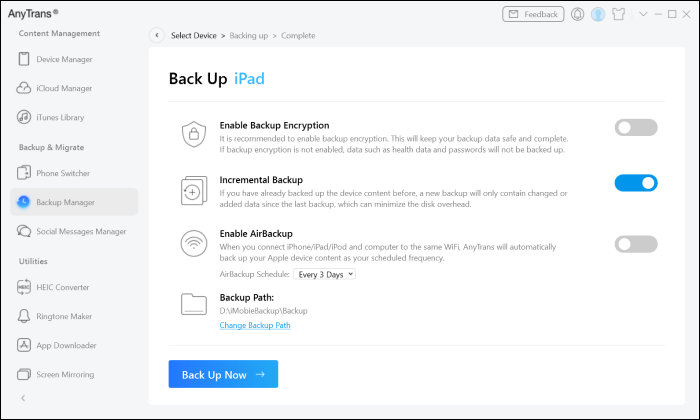 Start an iPhone Backup with AnyTrans